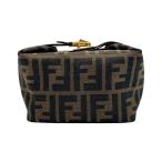 ☆☆ FENDI フェンディ ズッカ柄 バニティ ポーチ ブラウン ハンドバッグ キャンバス×レザー 傷や汚れあり