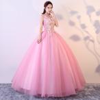 カラードレス 演奏会用 ロングドレス 安い コンサート パーティードレス 発表会 ウェディングカラードレス 二次会 プリンセス 結婚式 ステージ衣装  ピンク