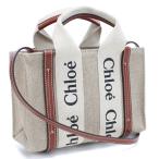 CHLOE トートバッグ ロゴ ウッディ CHC22AP237I26　90U WHITE-BROWN ホワイト