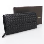 中古良品 BOTTEGA VENETA ボッテガ・ヴェネタ 長財布二折 イントレチャート レディース ブラック