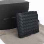 中古良品 BOTTEGA VENETA ボッテガ・ヴェネタ 二つ折り財布 イントレチャート メンズ ブラック