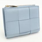 中古良品 BOTTEGA VENETA ボッテガ・ヴェネタ 二つ折り財布 スモール カセット レディース ブルー
