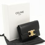 中古美品 CELINE セリーヌ 三つ折り財布 10I653DPV.38NO コンパクトウォレット トリオンフ レディース ブラッ