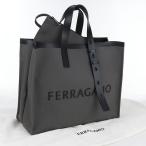 ショッピングフェラガモ 中古美品 FERRAGAMO フェラガモ トートバッグ 24 1298 ロゴ メンズ グレー