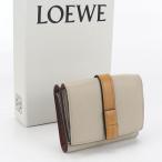 中古良品 LOEWE ロエベ 三折財布 トライフォールドウォレット アナグラム レディース ベージュ