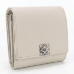 中古良品 LOEWE ロエベ 二折財布 C821L57X04 コンパクト フラップウォレット アナグラム レディース ベージュ