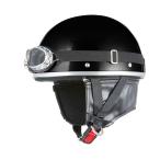 バイクヘルメット 黒 ブラック ビンテージ ヘルメット ゴーグル付き 耳あて着脱可能 SG規格適合 PSCマーク付 フリーサイズ バイク オートバイ ヘルメット 半帽