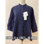  Uniqlo (UNIQLO) с биркой не использовался INESlinen хлопок воротник-стойка рубашка темно-синий × слоновая кость рисунок размер M