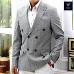 テーラードジャケット ダブル チェック ブレザー グレー メンズ タイト スリムフィット ジャケパン 大きいサイズ も入荷 ビジネスジャケット