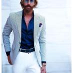 シアサッカージャケット サマージャケット テーラードジャケット ストライプ  夏  背抜き メンズ ブレザー ストレッチ タイト/スリム ビジネスジャケット