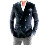 コーデュロイ テーラードジャケット ダブル ブレザー メンズ 紺/ネイビー タイト/スリムフィット ジャケパン 秋/冬/春 大きいサイズも入荷