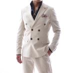 テーラード ジャケット ダブル ブレザー サマージャケット ストライプ メンズ 麻/リネン ベージュ×オフホワイト 白 ジャケパン 春/夏/秋