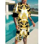 ba блокировка рисунок короткий рукав футболка выставить шорты верх и низ белый × желтый 043 рисунок рубашка большой размер yak The yan ключ Ora Ora серия плохой . плохой . одежда мужская мода 