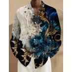 花柄 バロック 長袖シャツ 177 白×青黒 ドレスシャツ Yシャツ 柄シャツ スーツ ホスト ヤクザ ヤンキー オラオラ系 悪羅悪羅 服 メンズ ファッション