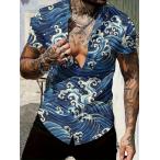 ド派手波総柄和柄半袖シャツアロハシ...