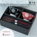 福うめ夫婦茶碗ギフトセット 結婚祝い プレゼント 夫婦茶碗 ラッピング 食器セット 2人用 波佐見焼 夫婦箸 食洗機 レンジ ビスク