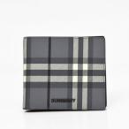 ショッピングバーバリー バーバリー BURBERRY ポリウレタン×レザー 二つ折り財布 折財布[小銭入れなし] グレー×ブラック [メンズ] 8078523 STORM GREY NS10