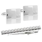 シルバー チェック スクエア カフス&amp;タイピン セット カフスボタン ネクタイピン n02545