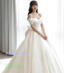 ウェディングドレス 二次会 結婚式 ブライダル Aラインドレス サテン オフショルダー 前撮り 挙式 花嫁 ウエディングドレス リボン プリンセス シンプル