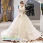 ショッピングウェディング ウェディングドレス オフショルダー 結婚式ドレス ホワイト シャンパン色 Vネック ブライダルドレス Aライン キレイめ ロングドレス 二次会 披露宴 演奏会
