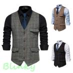  костюм лучший мужской в клетку Vintage воротник нет V шея безрукавка tops бизнес офис 