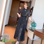 セットアップ スカート ワンピース 水玉 ドット柄 透け感 総柄プリント フェミニン ママ ガーリー お出かけファッション 休日スタイル