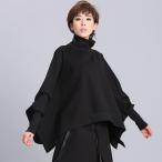tシャツ 長袖 ドルマン プルオーバー トップス ウエア レディース 無地 ハイネック 綿混 体型カバー ゆったり シンプル カジュアル風 コーデ デザイン きれいめ