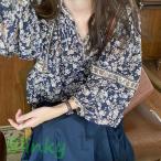 レディース ブラウス きれいめ 40代 秋新作 長袖ブラウス 花柄シャツ パフスリーブ Vネック シフォントップス オシャレカジュアル 韓国風 ゆったり 大人可愛い