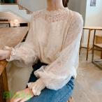 シースルー レース トップス レディース レースブラウス 長袖 カットソー 春 秋 白 花柄 刺繍 スカラップレース フリル袖 大きいサイズ シアートップス