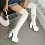 ニーハイブーツ ロングブーツ プラットフォーム チャンキーヒール レディース ロングブーツ レディース 歩きやすい スクエアトゥ ストレッチ チャンキーヒール