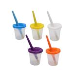 HJ 筆洗い バケツ フタ付き 筆付き 水彩 コンパクト 持ち運び 絵具 (（薄い色）5カップ+5筆)