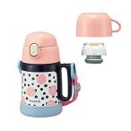 ピーコック 子供 用 2WAY 水筒 400ml / 360ml ストロー コップ付き キッズ ボトル 保温 保冷 コーラルドット ASK-W40 C