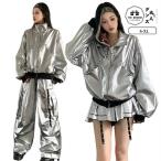  танцевальный костюм женский серебряный ламе выставить Корея k-pop hip-hop танцевальный костюм девушки серебряный жакет брюки-карго идол костюм длинный рукав постановка одежда Dan 