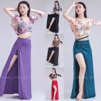 ベリーダンス レッスン着 練習着 衣装 セット 花柄 ヒョウ柄トップス ロング丈 ヒップスカーフ スカート 上下セット ベリーダンス衣装 レッスンウェア ダンスウ