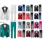 メンズタキシードスーツセット テーラードジャケット＋ベスト＋パンツ３点セット 歌手 一つボタン 二次会　切り替えスーツ カラースーツ上下3点セット 通勤　オ