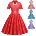  retro платье в клетку One-piece рубашка One-piece 4 цвет большой кромка тонкий flair One-piece короткий рукав симпатичный платье женский танцевальный костюм вечернее платье презентация mimo