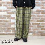 prit プリット 服 パンツ 16/1 リネン コットン チェック タック イージーパンツ P71609 新作 ブランド レディース ワイド バギー ストレート シルエット