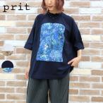 ショッピングprit prit プリット Tシャツ 服 40/2 天竺 × 60/1 ローン ガーデンプリント 5分袖 フレームTシャツ P91606 新作 ブランド レディース トップス プルオーバー 半袖