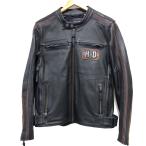  прекрасный товар обычная цена 94.392 иен *Harley Davidson кожаный жакет байкерская куртка черный телячья кожа W Zip SLIM FIT