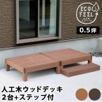 住まいスタイル 人工木ウッドデッキ ecofeel(エコフィール)2台 ステップセット PWDE-2P-STP
