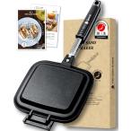 Qoovel 【燕三条】日本製 ホットサンドメーカー 直火 耳圧着 50種の電子レシピ付 耳まで焼ける 上下分離型 片面フラット (レシピ冊子付)
