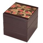 割烹漆器 若泉漆器 ミニお重箱 ?5寸大和重 新溜 春秋（内黒）３段 重厚型 H-166-13A