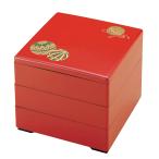 割烹漆器 若泉漆器 お重箱 ?5.5寸重 朱 てまり（内黒）３段 H-166-8A