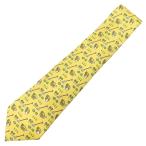 エルメス ネクタイ 総柄 9.5cm シルク イエロー うさぎ 人参 畑 スコップ