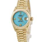 【3年保証】 ロレックス デイトジャスト 69178BR N番 K18YG無垢 純正ダイヤ ブルージェダイト 翡翠 自動巻き レディース 腕時計