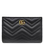 グッチ 二つ折り財布 ダブルG カードケースウォレット レザー ブラック コンパクト シェブロン 781583 DTDHT 1000 【中古】