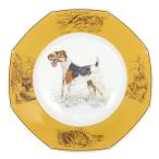 エルメス 食器 シャス ワイヤーフォックステリア 八角 磁器 イエロー 黄色 白 犬 プレート ポーセリン