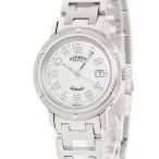 【3年保証】 エルメス 腕時計 クリッパー デイト CL5.410 クオーツ メンズ レディース OH済 ホワイト シェル アラビア