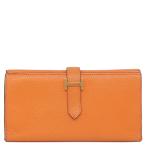 エルメス 長財布 ベアンデュプリ シェーブル オレンジ 三つ折り財布 補修跡有