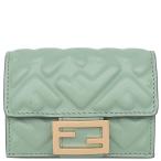 フェンディ 三つ折り財布 バゲット マイクロ トライフォールド レザー グリーン 緑 【中古】